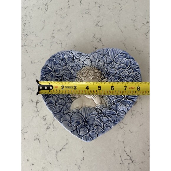 Vtg Blue HEART SHAPED Trinket Plate Dish  MADE ITALY Valentines Cottagecore - Picture 3 of 5